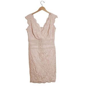 Tadashi Shoji Embroidered‎ Lace Sheath Dress Size 12 Pink Sleeveless V-Neck